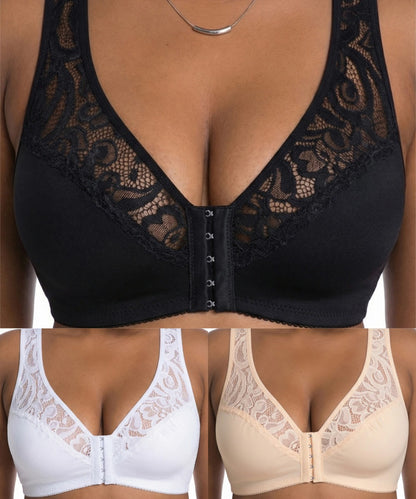 💖¡Precio mínimo histórico! 【Conjunto de 3 piezas】 【Tallas L-4XL】 😍🩲 Sujetador push-up para tallas grandes: hermoso encaje, diseño con efecto realce y copas, cierre frontal.