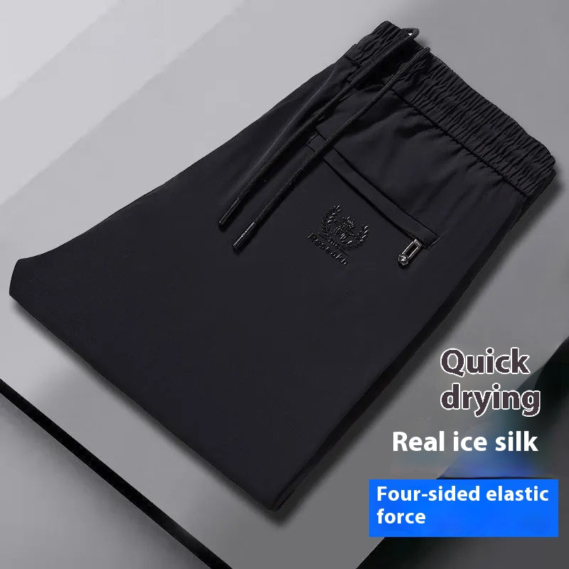 💥🧊😍【M-5XL】Pantalones finos de seda helada para hombre, ideales para el verano. El tejido es suave, cómodo, transpirable y de secado rápido.