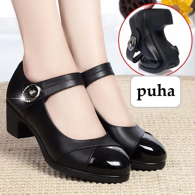 【35-42】Zapatos mujer tacón medio, suela blanda, punta redonda