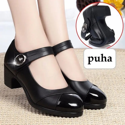 【35-42】Zapatos mujer tacón medio, suela blanda, punta redonda