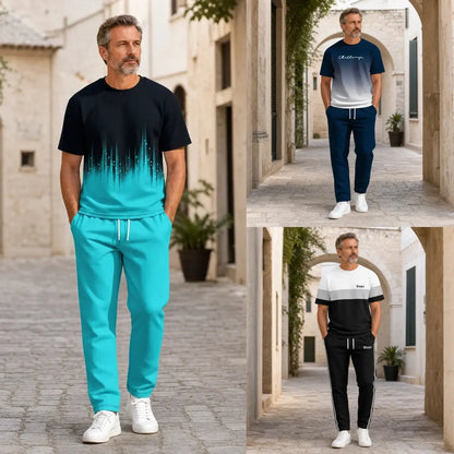 ⚡ Stylová pánská souprava s moderním gradientním potiskem | Tričko a tepláky ✨