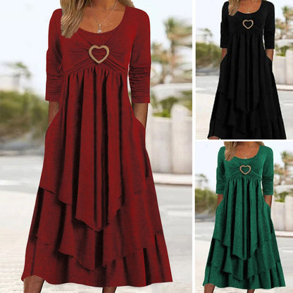 👗🔥Poslední den – sleva 50 %【Velikosti S–3XL】Nové letní jednoduché šaty, s podšívkou v pase a ozdobou ve tvaru srdce, stylové a snadno kombinovatelné