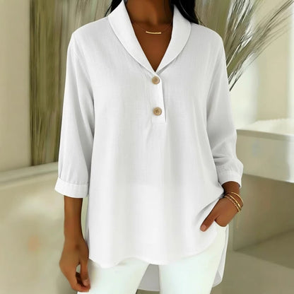 【S-3XL】Elegante, cómoda y holgada camisa de manga larga para mujer con cuello Peter Pan