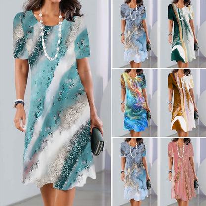 Vestido de mujer sexy 2026 con escote redondo y estampado【XS-8XL】