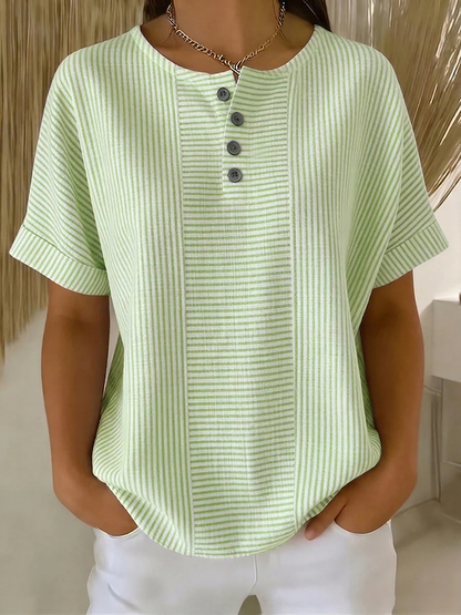 💐【S-3XL】Camisa de rayas de algodón y lino, adecuada para todo tipo de cuerpo, pago contra entrega.