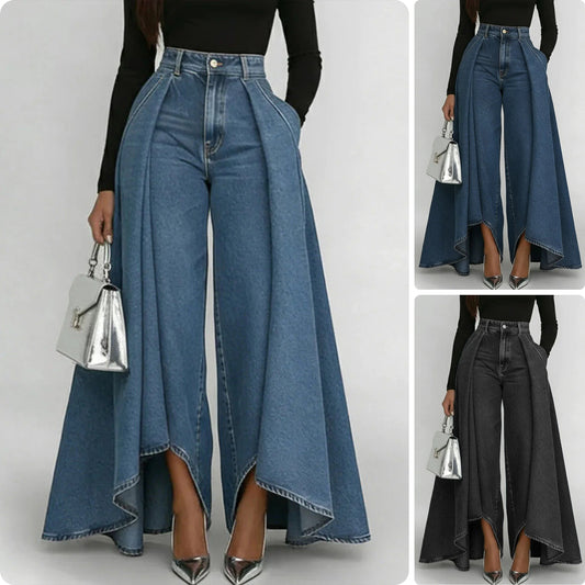 🥇Dámské džíny s vysokým pasem a širokými nohavicemi, volný střih, elegantní design.