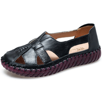 Sandalias planas de piel suave para mujer