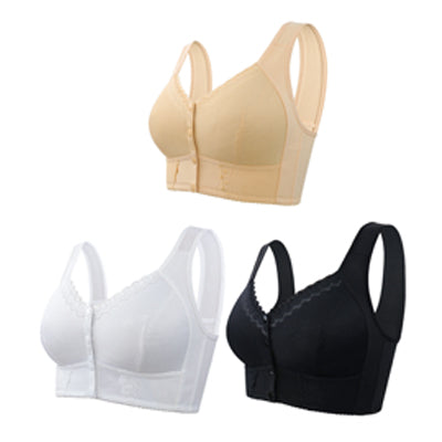 (3 ks)💕🎁【40kg-160kg】Extra velká podprsenka z měkké prodyšné bavlny, zapínání na knoflíky vpředu