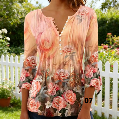 🌸✨【S-5XL】🌺Top con cuello en V y mangas florales, estilo delicado y romántico