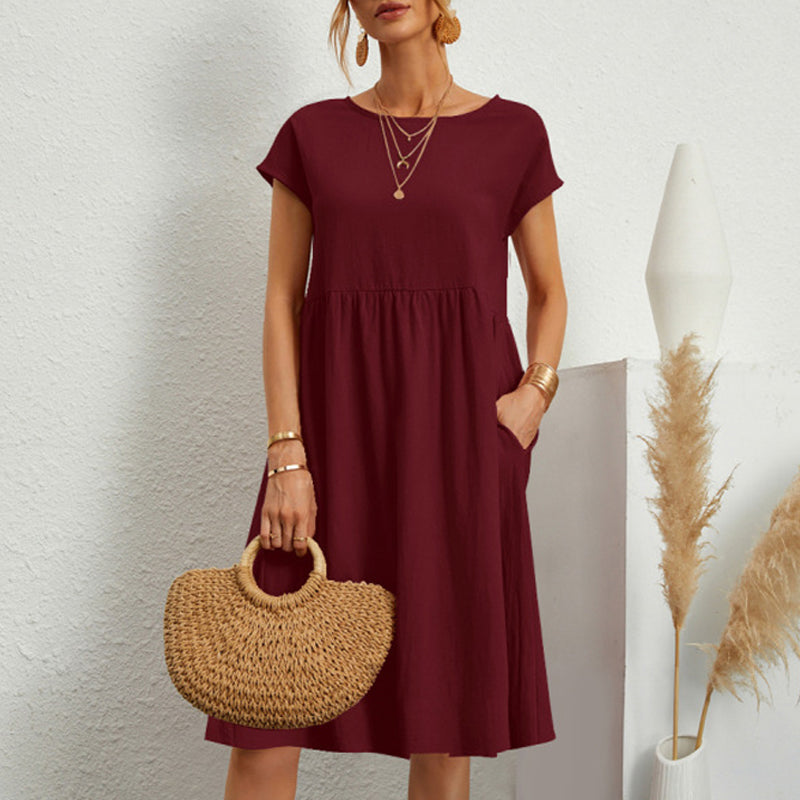 😍【Oferta de cambio de temporada】👗【S-5XL】Vestido de mujer 2026 de algodón y lino, con cuello redondo y corte cómodo
