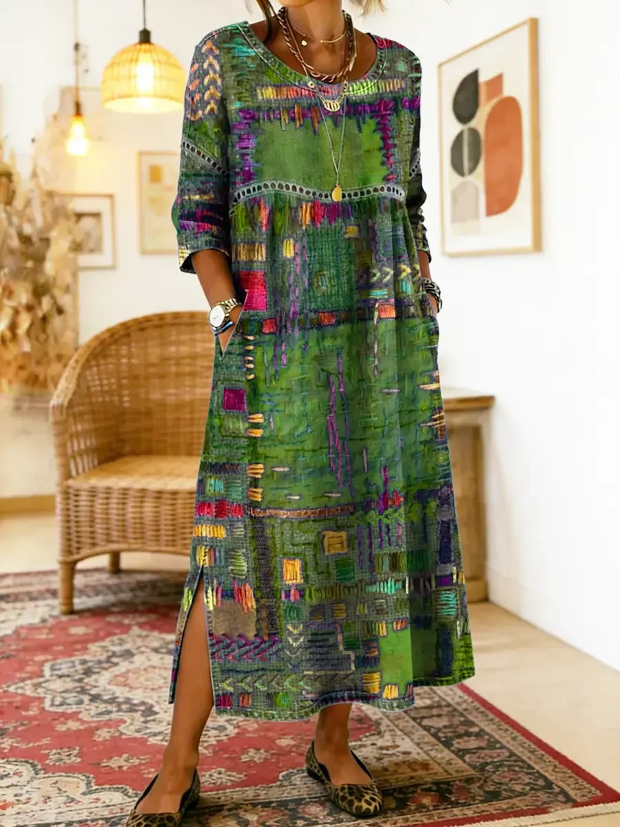 🌺✨ Ostatni dzień zniżki 50%!【S-5XL】Letnia sukienka w stylu retro z okrągłym dekoltem i nadrukiem – lekka, przewiewna, wyszczuplająca i łatwa w stylizacji.