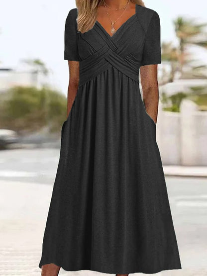 ⏳ 👗Último día: 50 % de descuento 【Tallas S-3XL】 Vestido midi casual de moda en color liso