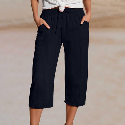 🌸Pantalones cropped plisados de color sólido para mujer, de algodón y lino