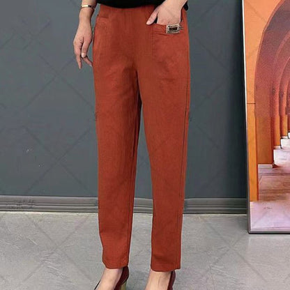 🔥【M-6XL】Pantalones casuales versátiles microelásticos de talla grande para mujer