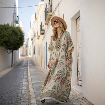 🥻【S-5XL】Este vestido es precioso y perfecto para una escapada de verano. Largo y holgado, es elegante y perfecto para un paseo por la playa o una salida nocturna.-E
