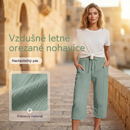 🌸Dámské jednobarevné skládané zkrácené kalhoty z bavlny a lnu