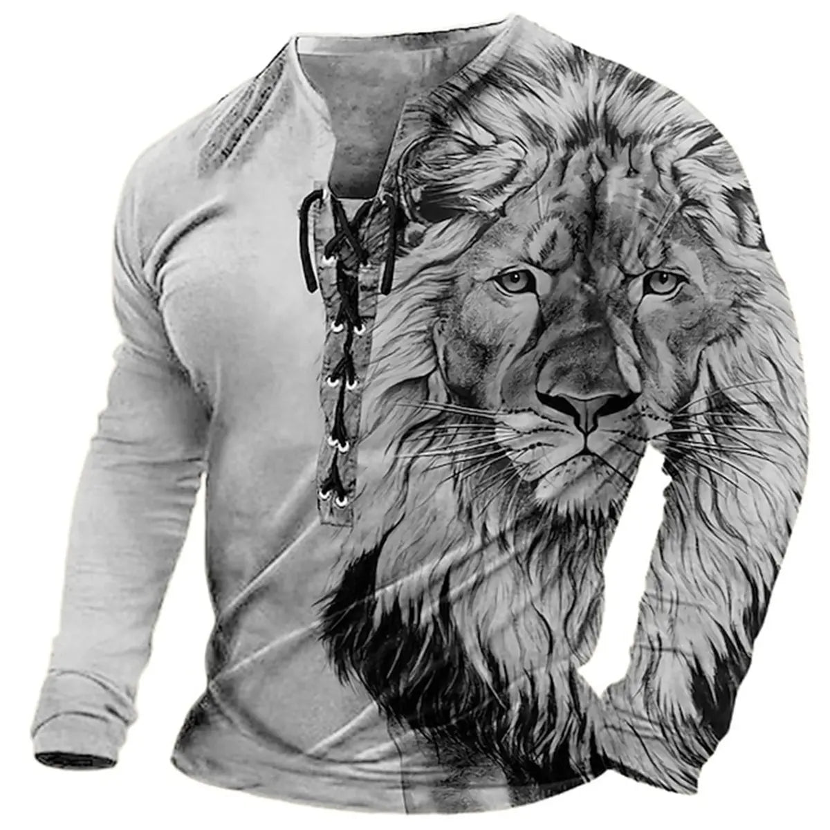🦁🦁🦁Męski, swobodny T-shirt z długim rękawem i nadrukiem 3D