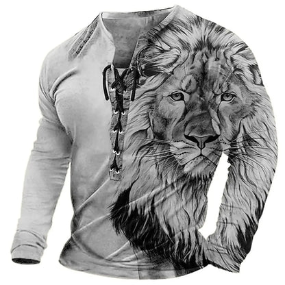🦁🦁🦁Męski, swobodny T-shirt z długim rękawem i nadrukiem 3D