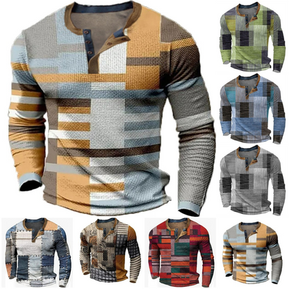 👔【S-4XL】🔥Nová kolekce pánských košil s potiskem, dlouhé rukávy, uvolněný styl Henry, dostupné ve více barvách