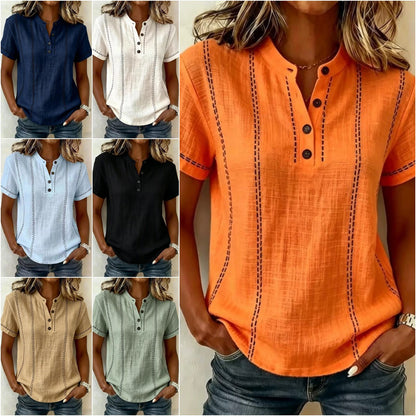 ⏳ ¡Oferta por tiempo limitado! ⏰【S-3XL】Camisa de manga corta con cuello alto para mujer, colección 2026, ideal para la temporada de verano.