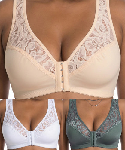 💖¡Precio mínimo histórico! 【Conjunto de 3 piezas】 【Tallas L-4XL】 😍🩲 Sujetador push-up para tallas grandes: hermoso encaje, diseño con efecto realce y copas, cierre frontal.