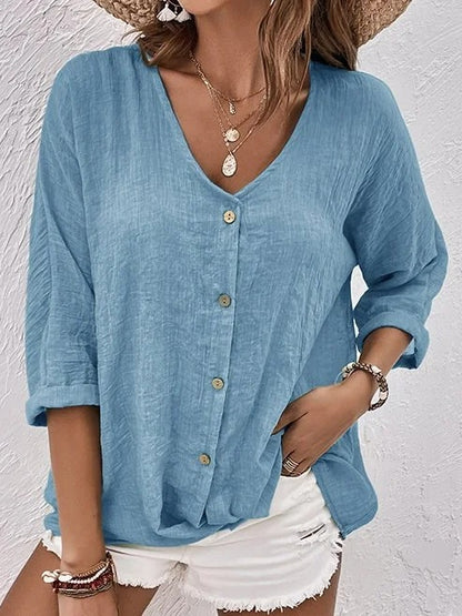 【S-5XL】Camisa casual suelta con cuello en V para mujer