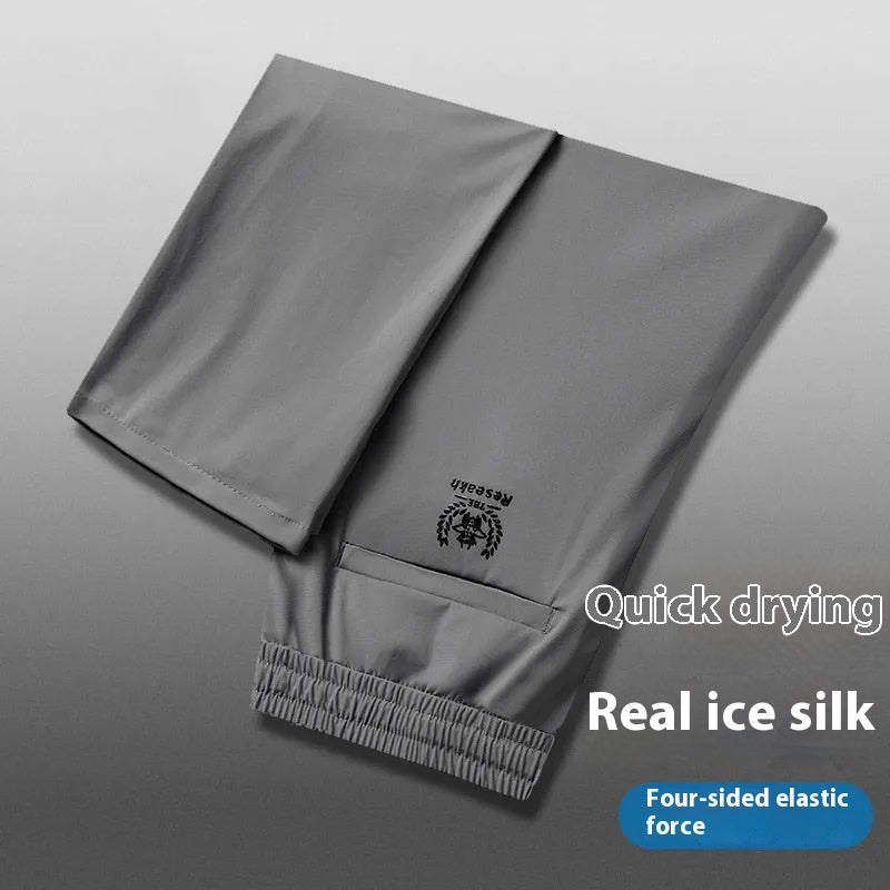 💥🧊😍【M-5XL】Pantalones finos de seda helada para hombre, ideales para el verano. El tejido es suave, cómodo, transpirable y de secado rápido.