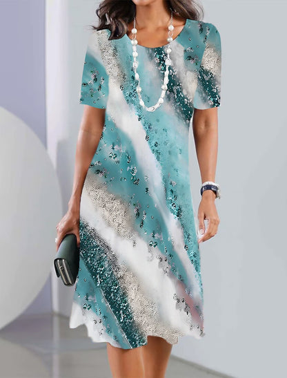 Vestido de mujer sexy 2026 con escote redondo y estampado【XS-8XL】