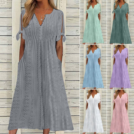 2026, Νέο κεντημένο ψηλόμεσο φόρεμα casual