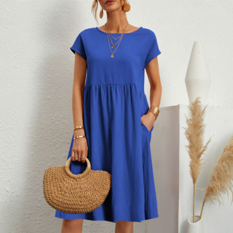 😍【Oferta de cambio de temporada】👗【S-5XL】Vestido de mujer 2026 de algodón y lino, con cuello redondo y corte cómodo
