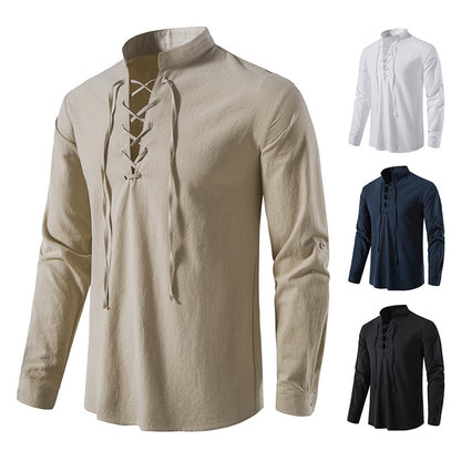 👔2026 Camisa de lino de algodón para hombre, holgada y transpirable