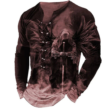 🦁🦁🦁Męski, swobodny T-shirt z długim rękawem i nadrukiem 3D