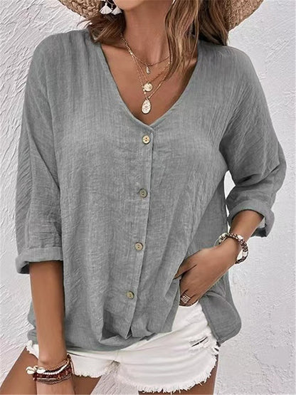 【S-5XL】Camisa casual suelta con cuello en V para mujer