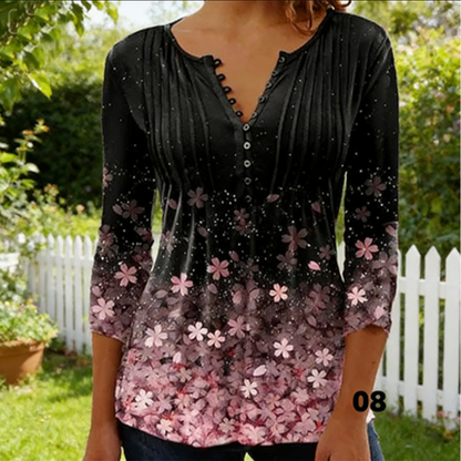 🌸✨【S-5XL】🌺Top con cuello en V y mangas florales, estilo delicado y romántico