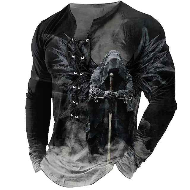 🦁🦁🦁Męski, swobodny T-shirt z długim rękawem i nadrukiem 3D