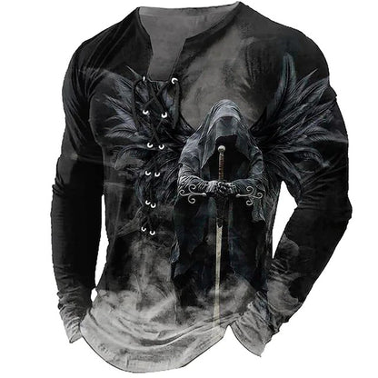 🦁🦁🦁Męski, swobodny T-shirt z długim rękawem i nadrukiem 3D