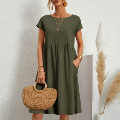 👗💖💖【S-5XL】Dámské šaty z bavlny a lnu 2026 s kulatým výstřihem a volným střihem