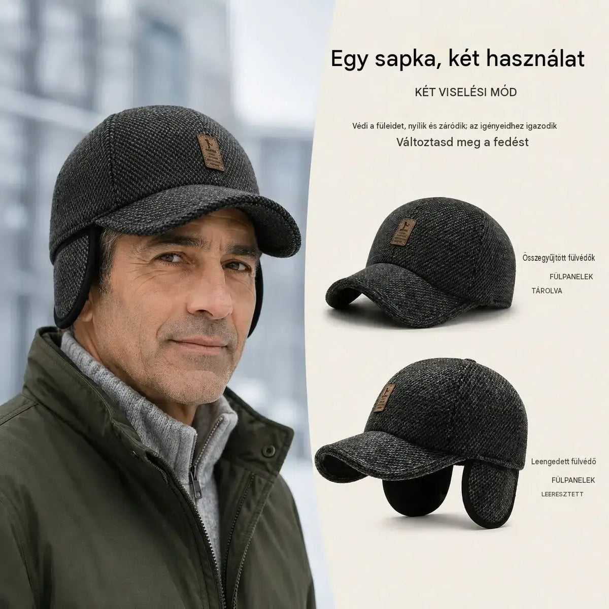 🧢 Meleg férfi sapka fülvédővel: kényelem őszre és télre.