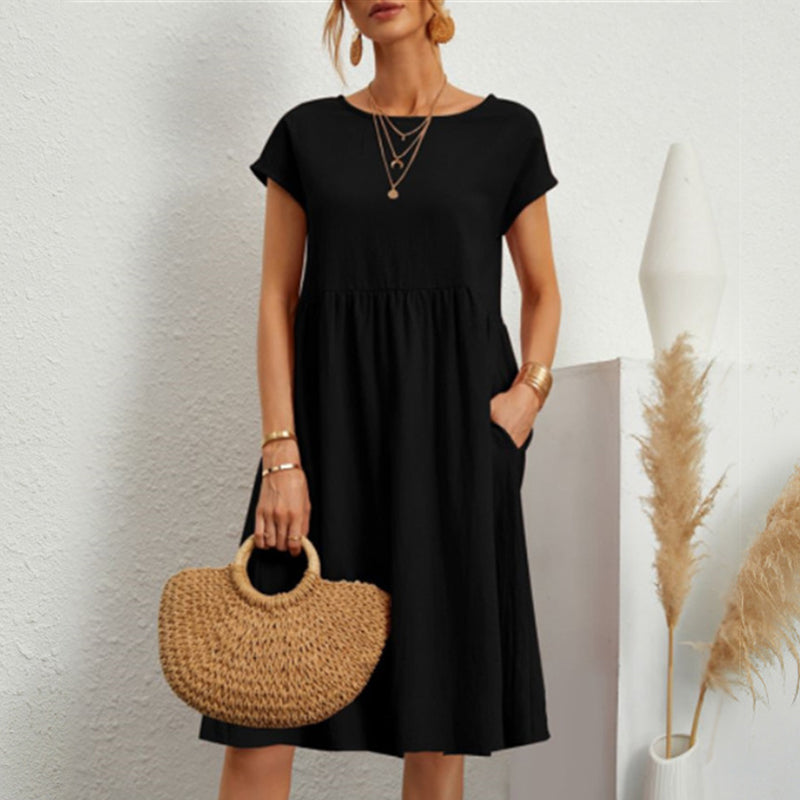 😍【Oferta de cambio de temporada】👗【S-5XL】Vestido de mujer 2026 de algodón y lino, con cuello redondo y corte cómodo