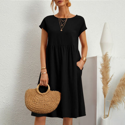 👗💖💖【S-5XL】Dámské šaty z bavlny a lnu 2026 s kulatým výstřihem a volným střihem