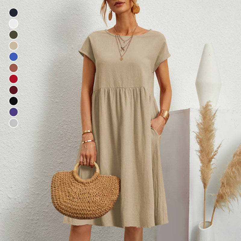 👗💖💖【S-5XL】Dámské šaty z bavlny a lnu 2026 s kulatým výstřihem a volným střihem