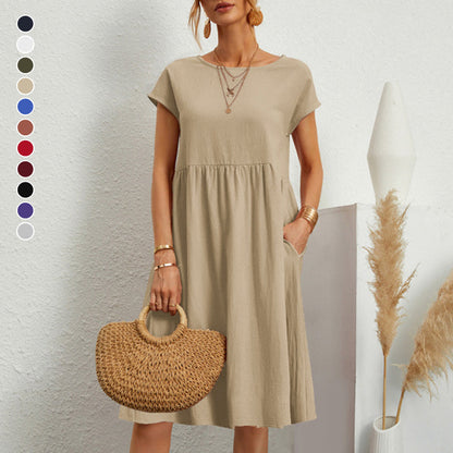 👗💖💖【S-5XL】Dámské šaty z bavlny a lnu 2026 s kulatým výstřihem a volným střihem