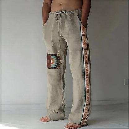 ✨👖【8 barev🌈】【S-6XL】😍 Pánské úzké kalhoty z bavlny a lnu větší velikosti, ležérní uvolněný bohémský styl, kalhoty se širokým sednutím
