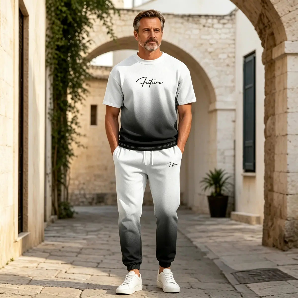 ⚡ Stylová pánská souprava s moderním gradientním potiskem | Tričko a tepláky ✨