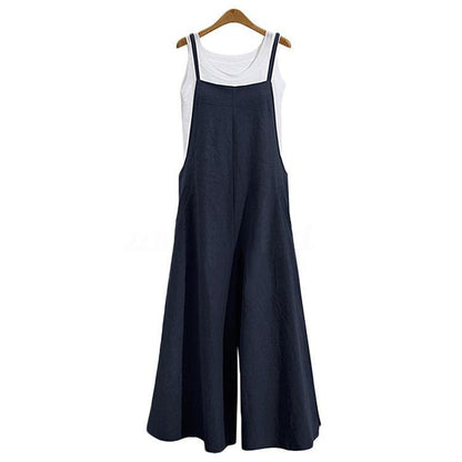 🔥【S-5XL】Mono de pierna ancha con tirantes simples, de color sólido, informal, holgado y ajustado para mujer