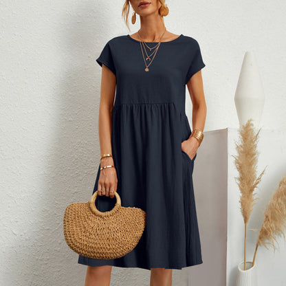 👗💖💖【S-5XL】Dámské šaty z bavlny a lnu 2026 s kulatým výstřihem a volným střihem