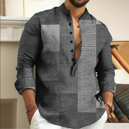 【S-3XL】Pánská košile z bavlny a lnu s geometrickým vzorem