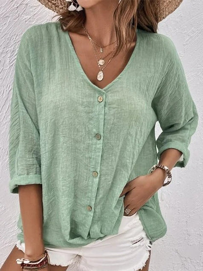 【S-5XL】Camisa casual suelta con cuello en V para mujer