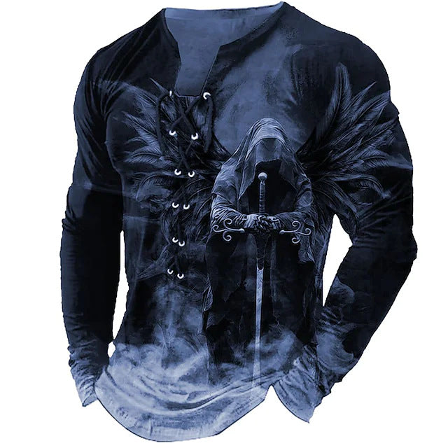🦁🦁🦁Męski, swobodny T-shirt z długim rękawem i nadrukiem 3D