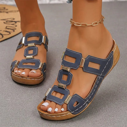 👡【Pohodlné, bez únavy při chůzi】Retro sandály s platformou a klínovým podpatkem (ortopedické)